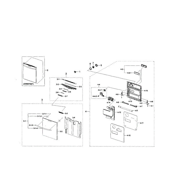 Door Diagram and Parts List for DW80F800UWS AA-01 Samsung Dishwasher