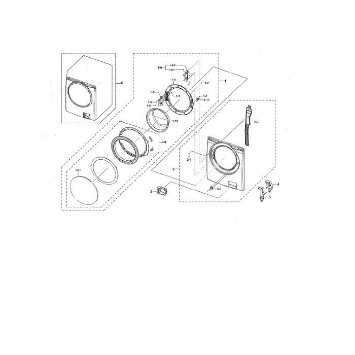 Front Frame And Door Diagram and Parts List for WF338AAW XAA-01 Samsung Washer
