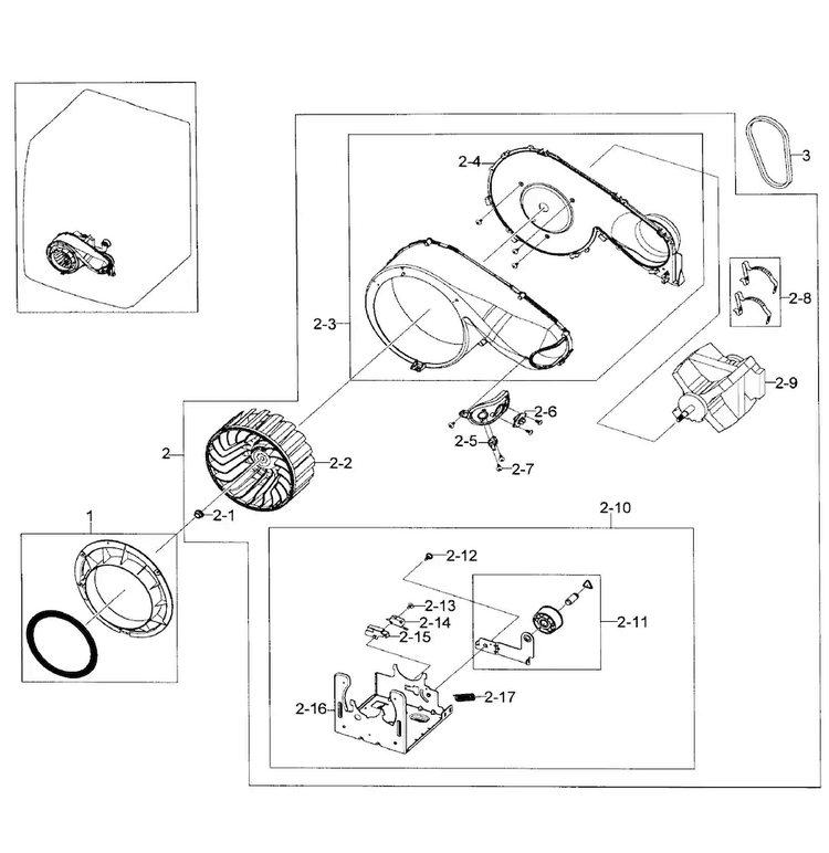 Motor Assy Diagram and Parts List for DV448AGP XAA-0001 Samsung Dryer
