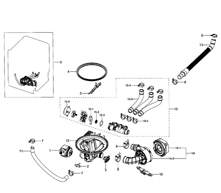 Pump Assy Diagram and Parts List for DW80H9930MO AA-0000 Samsung Dishwasher