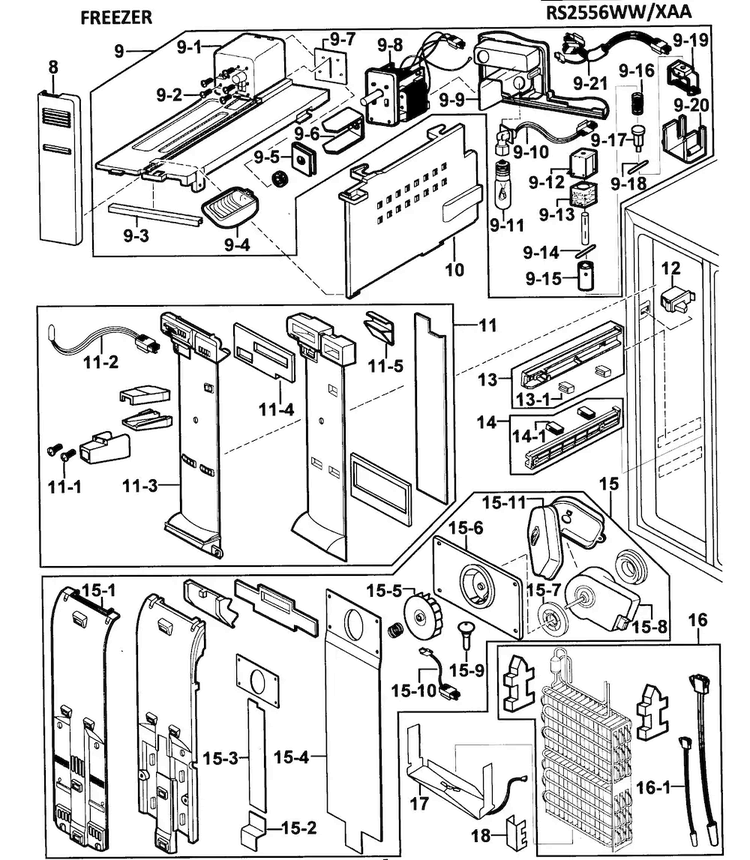 Door Assy Diagram and Parts List for RS2556WW XAA-0000 Samsung Refrigerator
