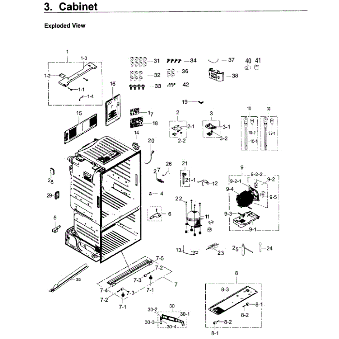Cabinet Diagram and Parts List for RF263TEAEWW AA-02 Samsung Refrigerator