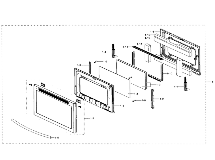 Door Assy Diagram and Parts List for NE58H9950WS AA-0002 Samsung Range