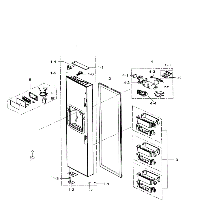 Left Door Diagram and Parts List for RS265TDRS XAA-01 Samsung Refrigerator