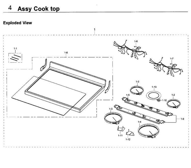Cooktop Diagram and Parts List for NE59J3420SS AA-0005 Samsung Range