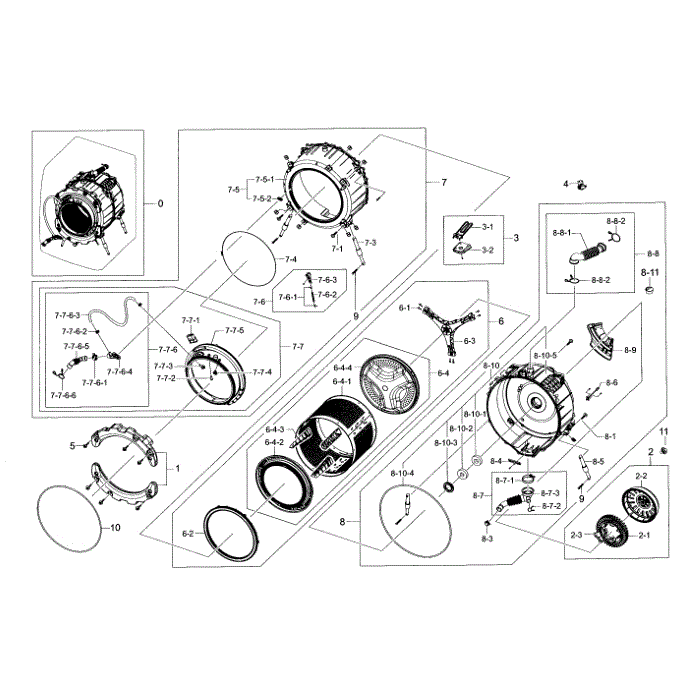 Tub And Drum Diagram and Parts List for WF395BTPARA A2-00 Samsung Washer