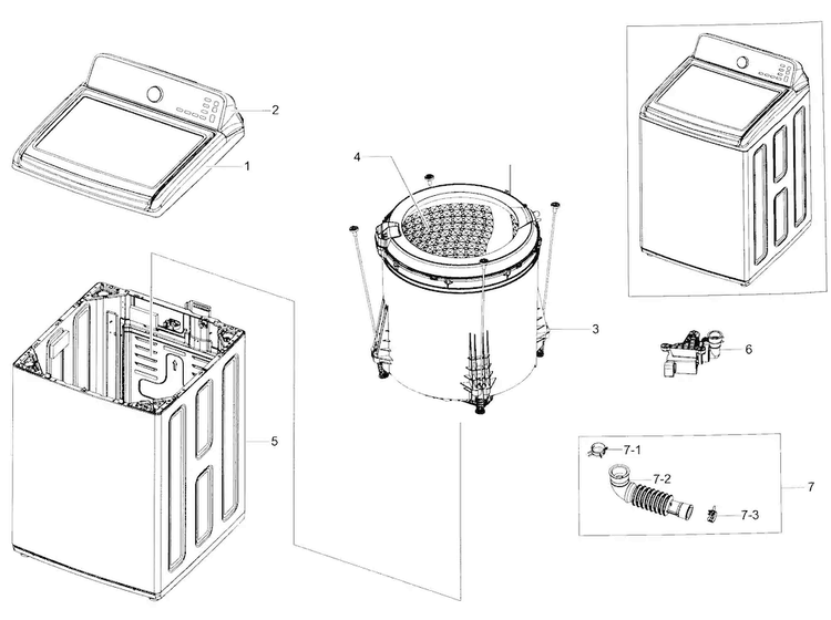 Main Assy Diagram and Parts List for WA45H7200AW A2-0001 Samsung Washer