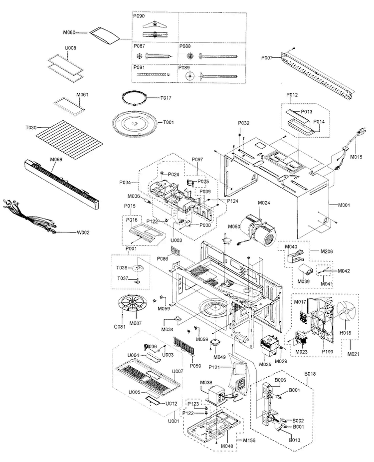 Cabinet Parts Diagram and Parts List for SMH9187W XAA Samsung Microwave