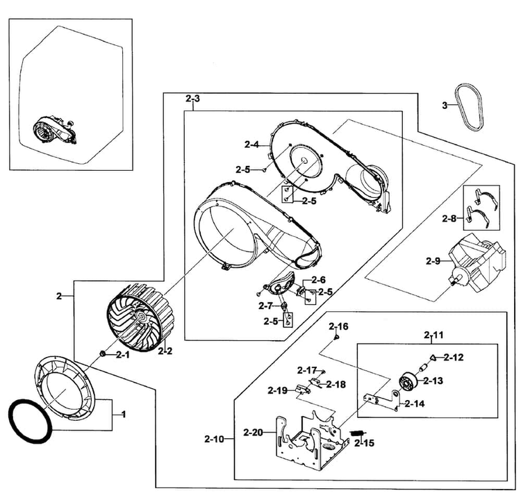 Motor Assy Diagram and Parts List for DV419AGU XAA-0001 Samsung Dryer