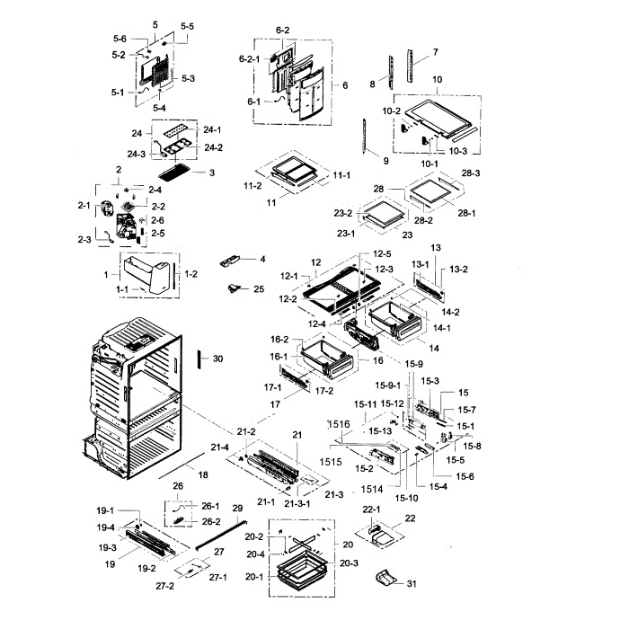 Refrigerator Diagram and Parts List for RF28HMELBSR AA-00 Samsung Refrigerator