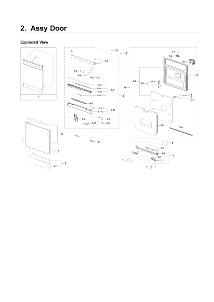 Door Assembly Diagram and Parts List for DW80R7060UG AA-00 Samsung Dishwasher