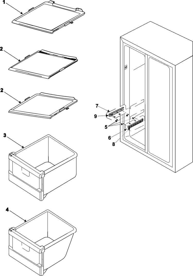 Freezer Shelves Diagram and Parts List for RS2666SL XAA Samsung Refrigerator
