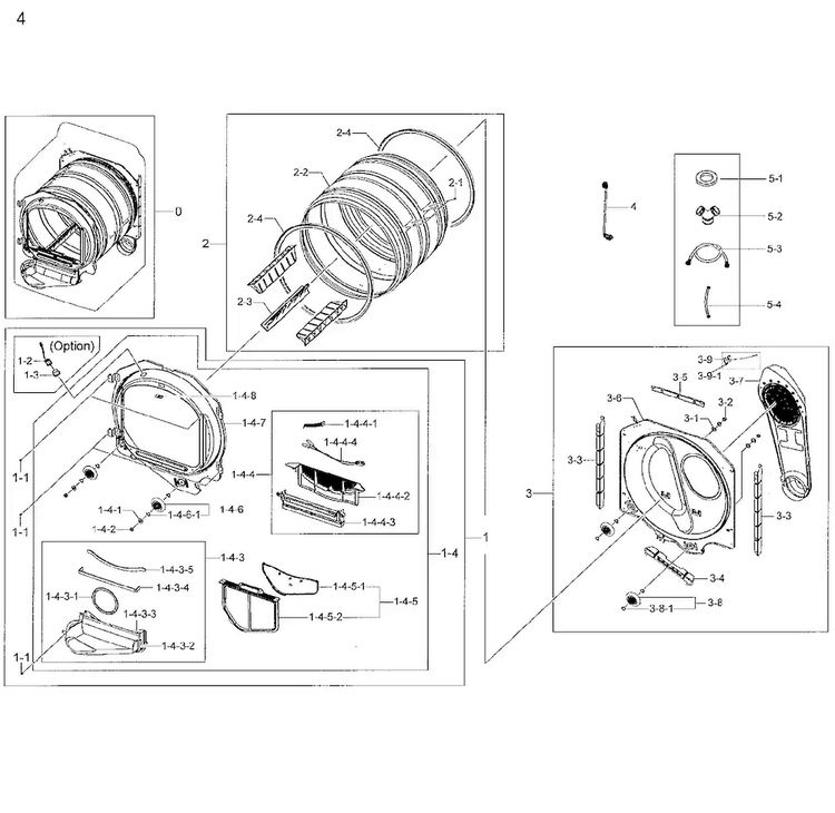 Drum Parts Diagram and Parts List for DV48H7400GP A2-0001 Samsung Dryer