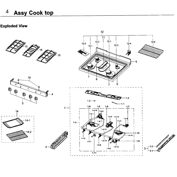 Cooktop Diagram and Parts List for NX58J5600SG AA-00 Samsung Range