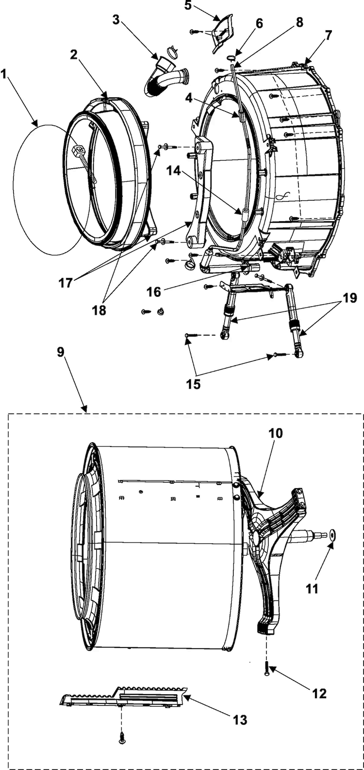 Tub Front Diagram and Parts List for WF306BHW XAA Samsung Washer