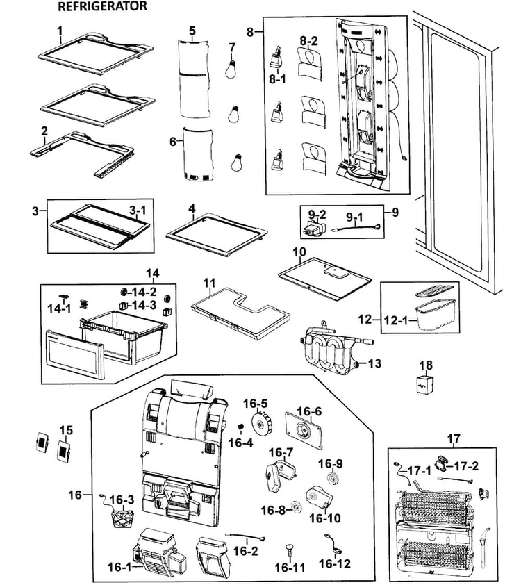 Refrigerator Diagram and Parts List for RM257ABSH XAA-0000 Samsung Refrigerator