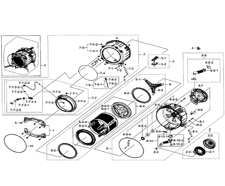 Tub & Drum Diagram and Parts List for WF511ABW XAA-0001 Samsung Washer