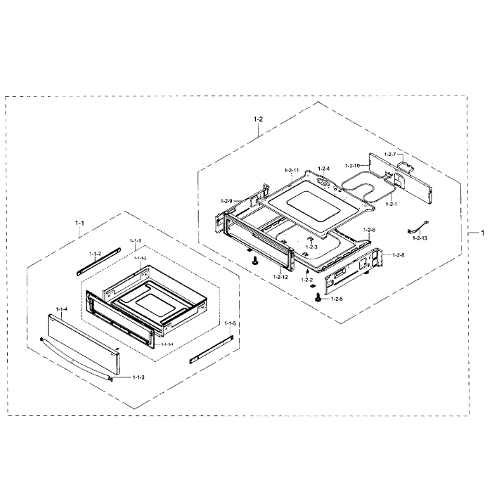 Drawer Section Diagram and Parts List for NE59J7650WS AA-03 Samsung Range