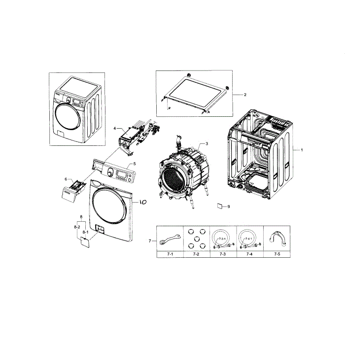 Main Assembly Diagram and Parts List for WF448AAE XAA-00 Samsung Washer