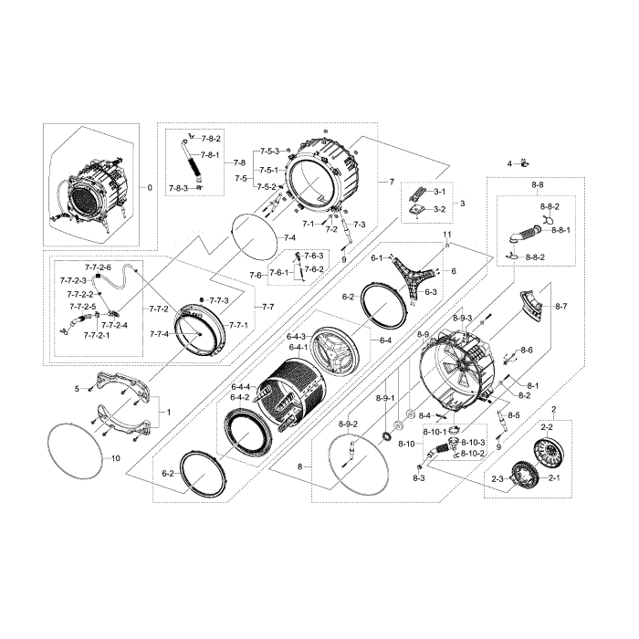 Tub And Drum Diagram and Parts List for WF520ABP XAA-00 Samsung Washer