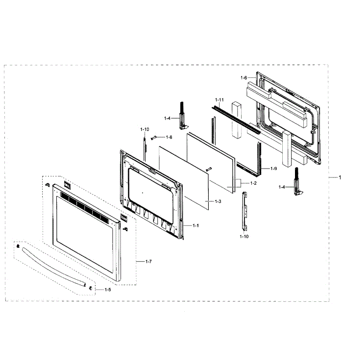 Door Assembly Diagram and Parts List for NE58H9970WS AA-00 Samsung Range
