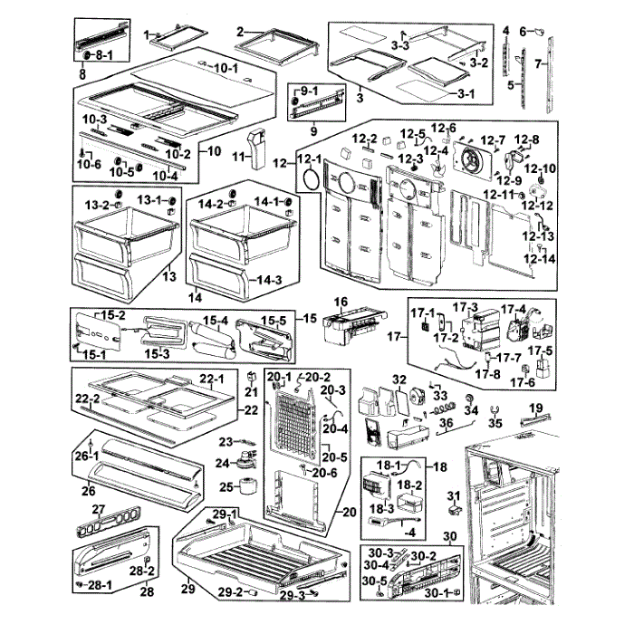 Refrigerator Diagram and Parts List for RF267AEPN XAA-00 Samsung Refrigerator
