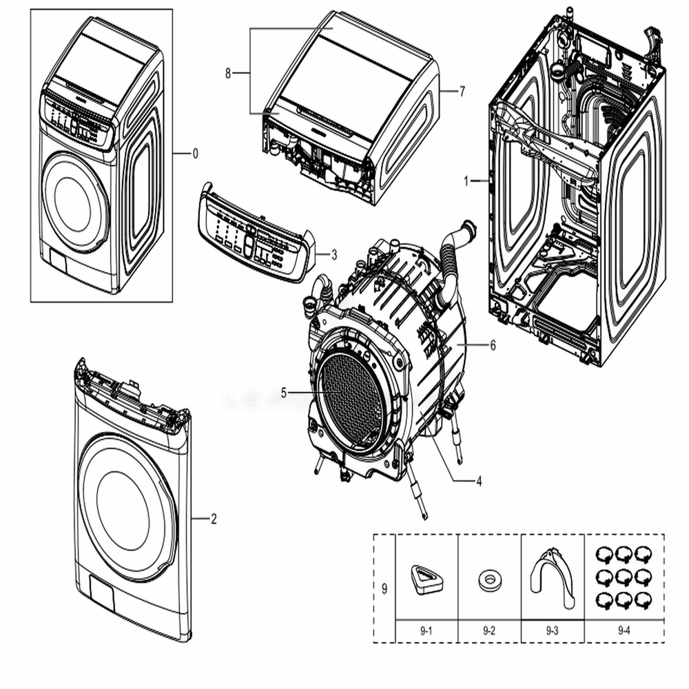 Main Diagram and Parts List for WV55M9600AW (A5)(0002) Samsung Washer