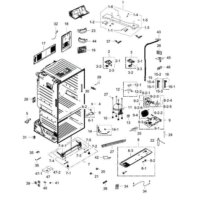 Cabinet Assembly Diagram and Parts List for RF23HCEDBSR AA-0000 Samsung Refrigerator