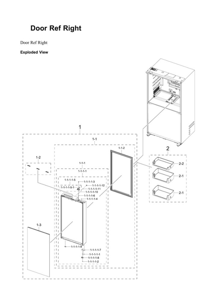 Right Refrigerator Door Diagram and Parts List for RF23BB820012 AA-00 Samsung Refrigerator