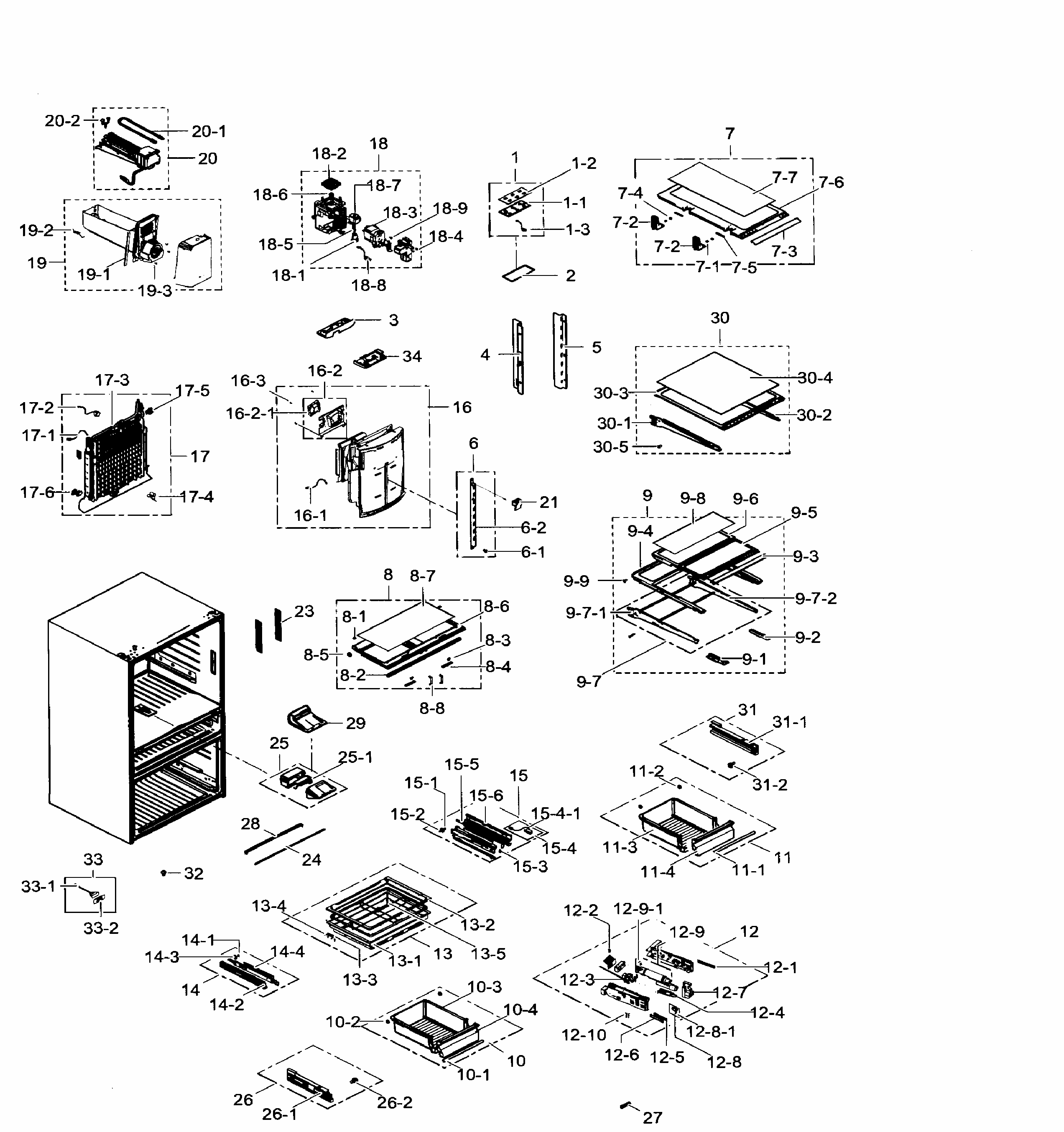 Fridge Diagram and Parts List for RF24FSEDBSR AA-0008 Samsung Refrigerator