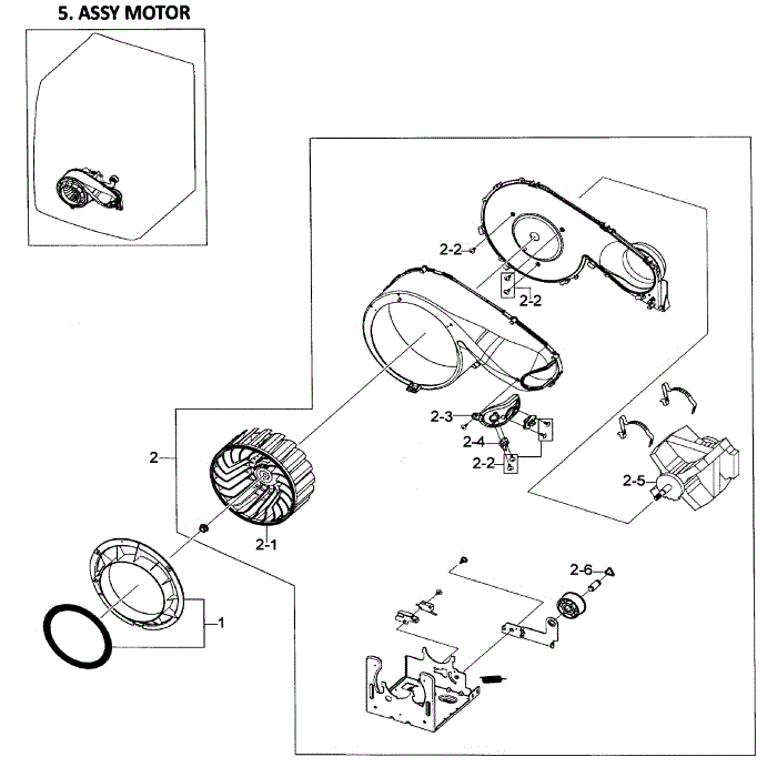 Motor Assembly Diagram and Parts List for DV419AEW XAA-02 Samsung Dryer