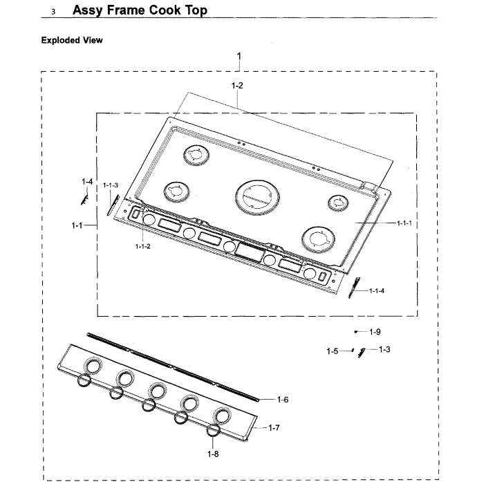 Frame Diagram and Parts List for NA36K6550TG AA-00 Samsung Cooktop