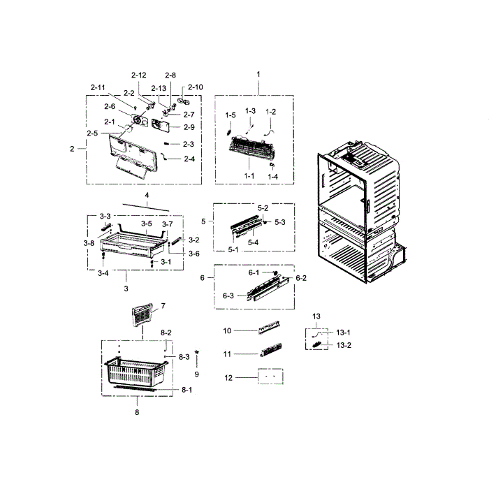 Freezer Diagram and Parts List for RF4287HABP XAA-02 Samsung Refrigerator