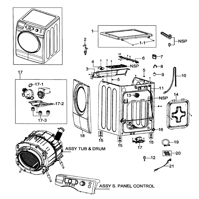 Main Assembly Diagram and Parts List for WF337AAR XAA-00 Samsung Washer
