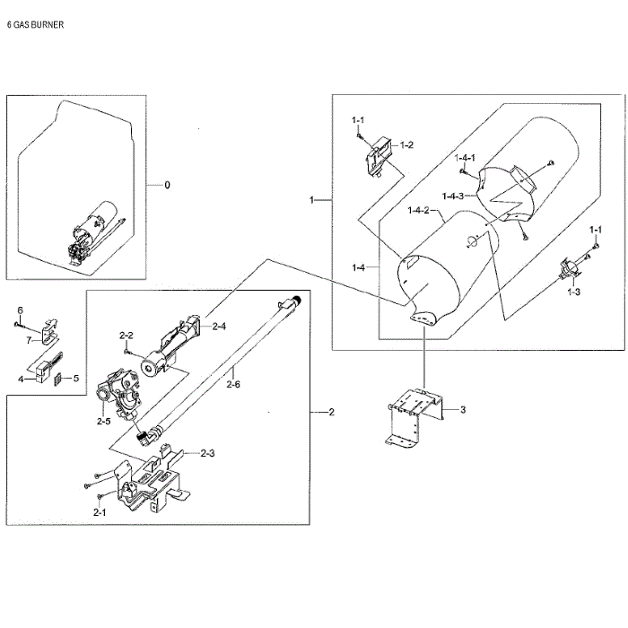 Gas Burner Diagram and Parts List for DV48H7400GW A2-02 Samsung Dryer
