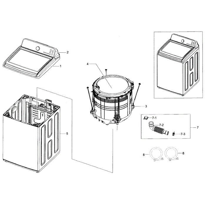 Main Assembly Diagram and Parts List for WA56H9000AP A2-01 Samsung Washer