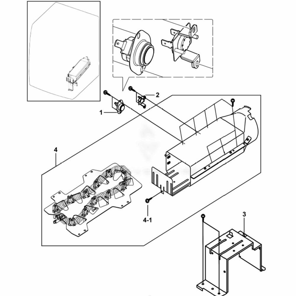 Assembly Duct Heater Diagram and Parts List for DV306LEW (XAA)(0001) Samsung Dryer