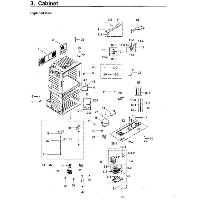 Cabinet Diagram and Parts List for RF28HMEDBWW AA-12 Samsung Refrigerator