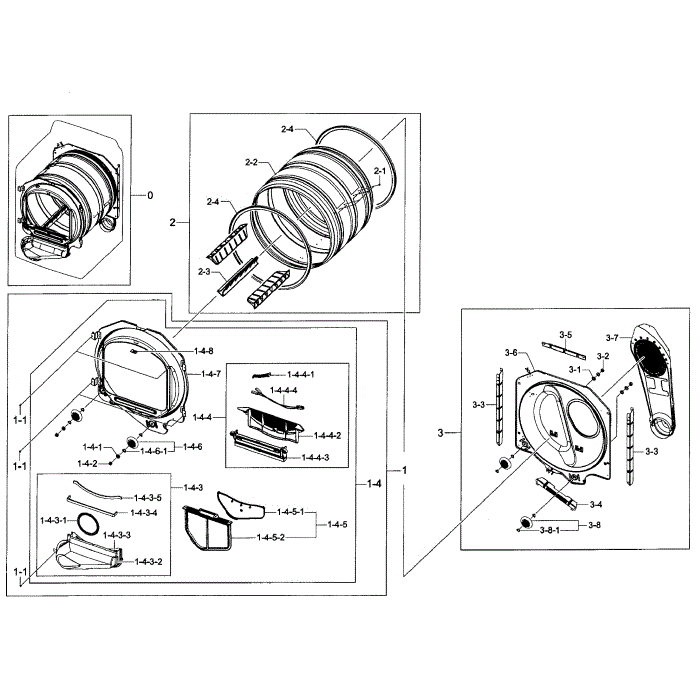 Drum Diagram and Parts List for DV400GWHDWR AA-00 Samsung Dryer