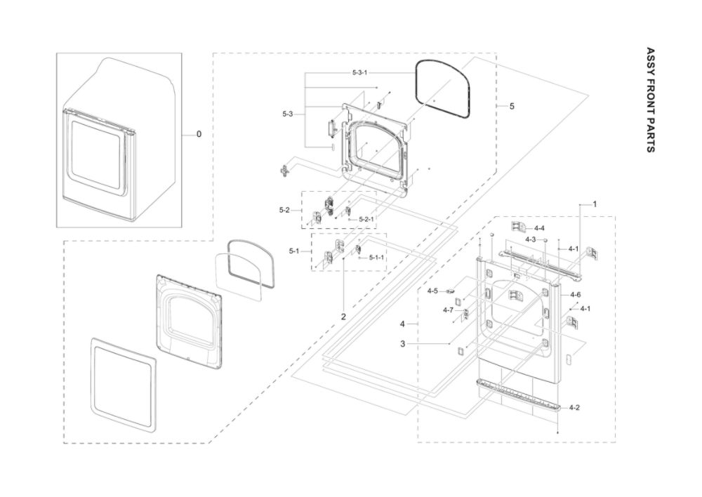 Front Parts Assembly Diagram and Parts List for DVE45T3400V A3-00 Samsung Dryer