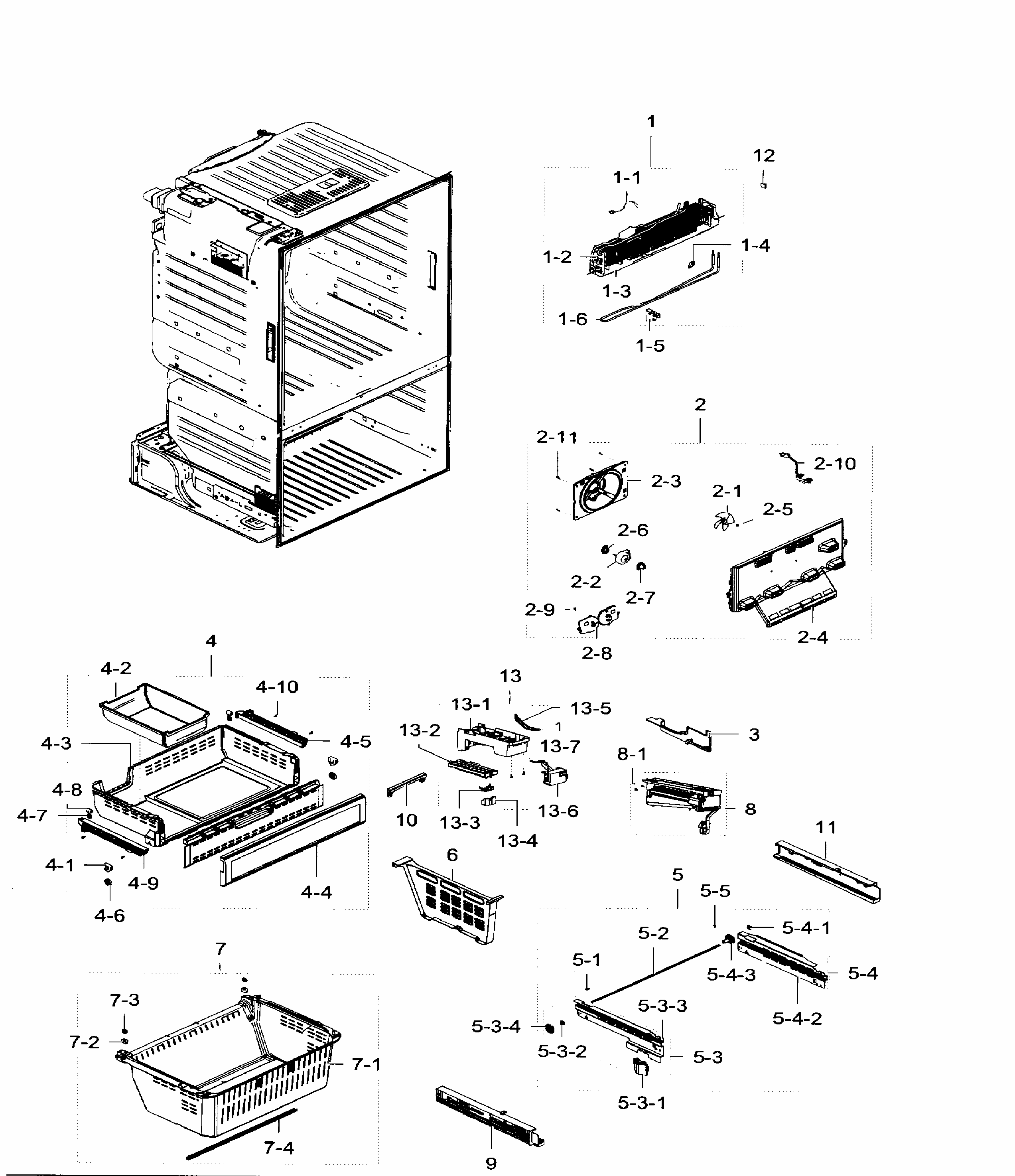 Freezer Diagram and Parts List for RF28HFEDTBC AA-0005 Samsung Refrigerator