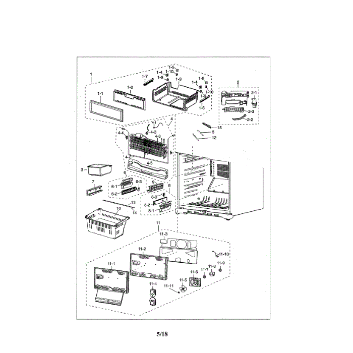 Freezer Diagram and Parts List for RF18HFENBSG US-00 Samsung Refrigerator
