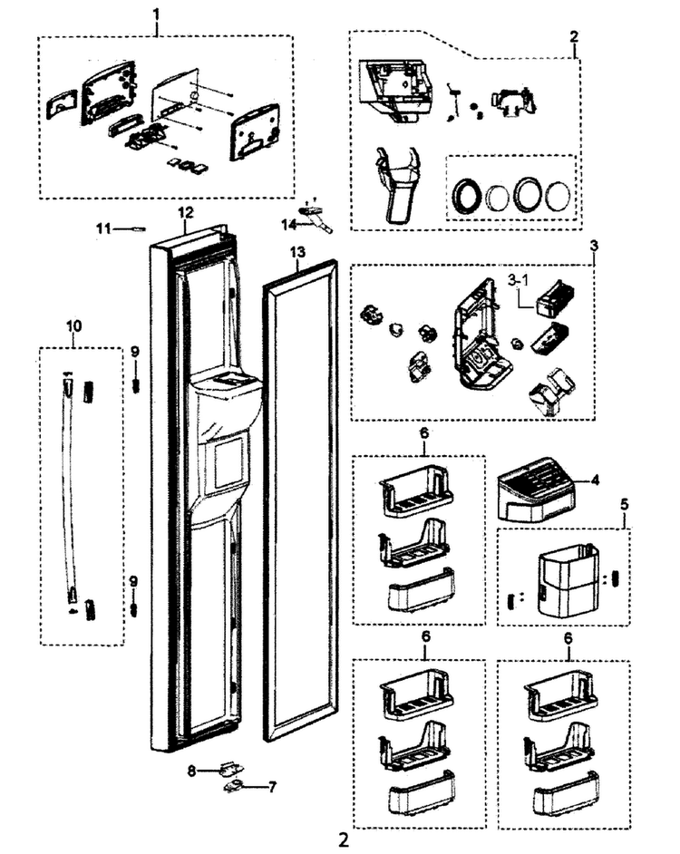 Left Door Diagram and Parts List for RS265TDPN XAA Samsung Refrigerator