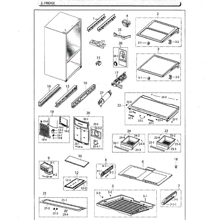 Fridge Diagram and Parts List for RF261BEAESG AA-01 Samsung Refrigerator
