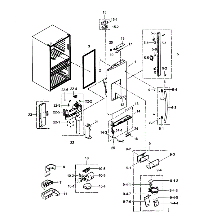 Left Door Diagram and Parts List for RF31FMESBSR AA-01 Samsung Refrigerator