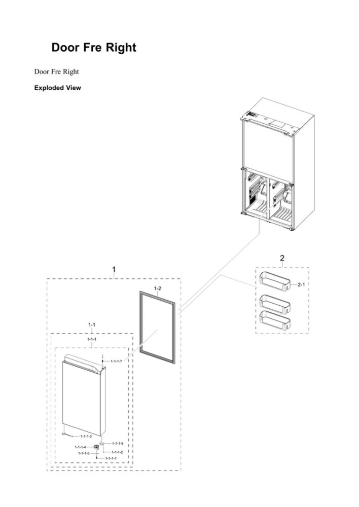 Right Freezer Door Parts Diagram and Parts List for RF23A9771SG AA-00 Samsung Refrigerator