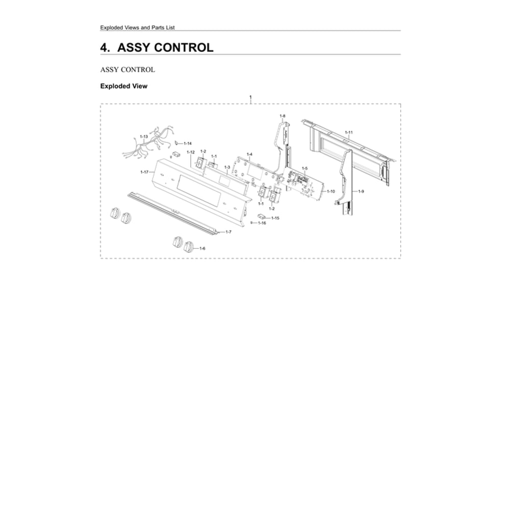 Control Assembly Diagram and Parts List for NE63A6111SS AA-00 Samsung Range