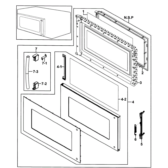 Door Assembly Diagram and Parts List for SMH7187STG XAA-00 Samsung Microwave