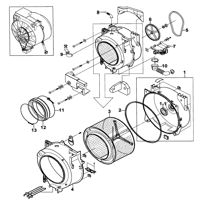 Drum Assembly Diagram and Parts List for WF-J1254 XAA-00 Samsung Washer