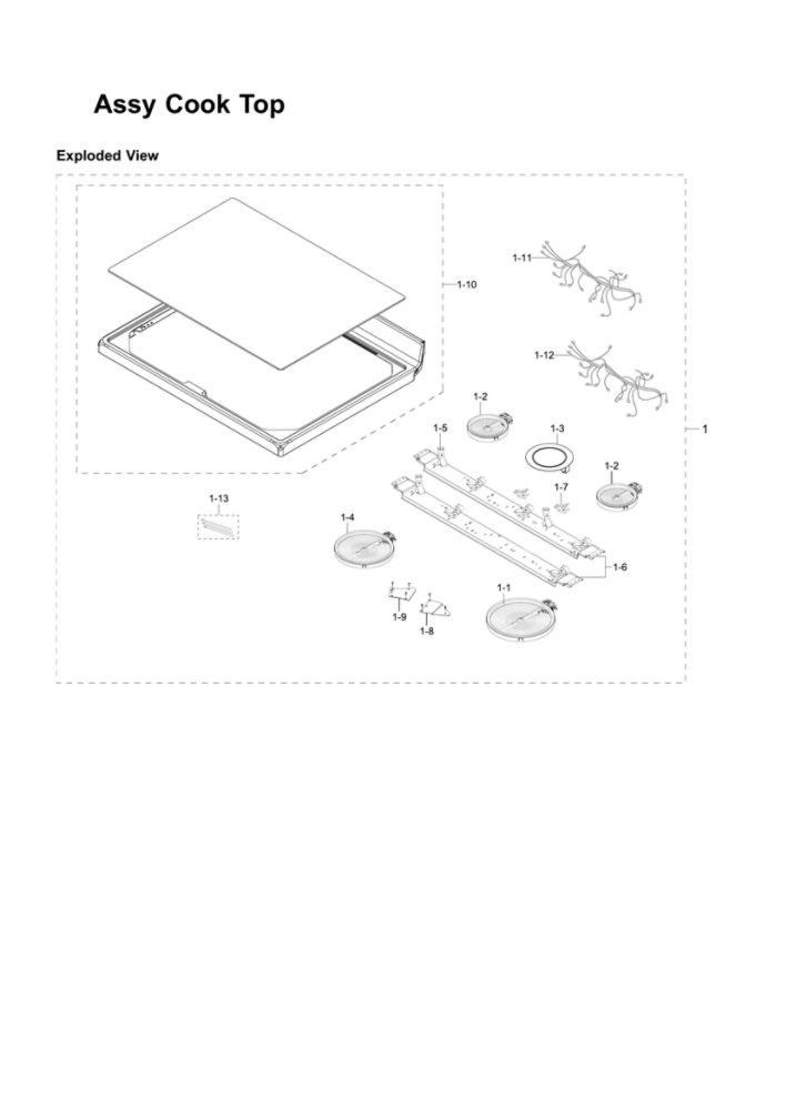 Cooktop Assembly Diagram and Parts List for NE59J7630SW AA-02 Samsung Range